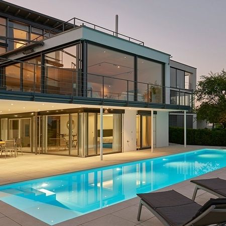 Ein modernes Haus mit einem Pool